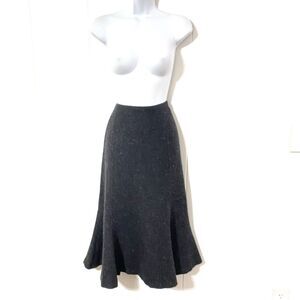 RALPH LAUREN Wool Skirt GRAY BLACK Tweed Midi Flounce Hem SIZE 6 Lined
